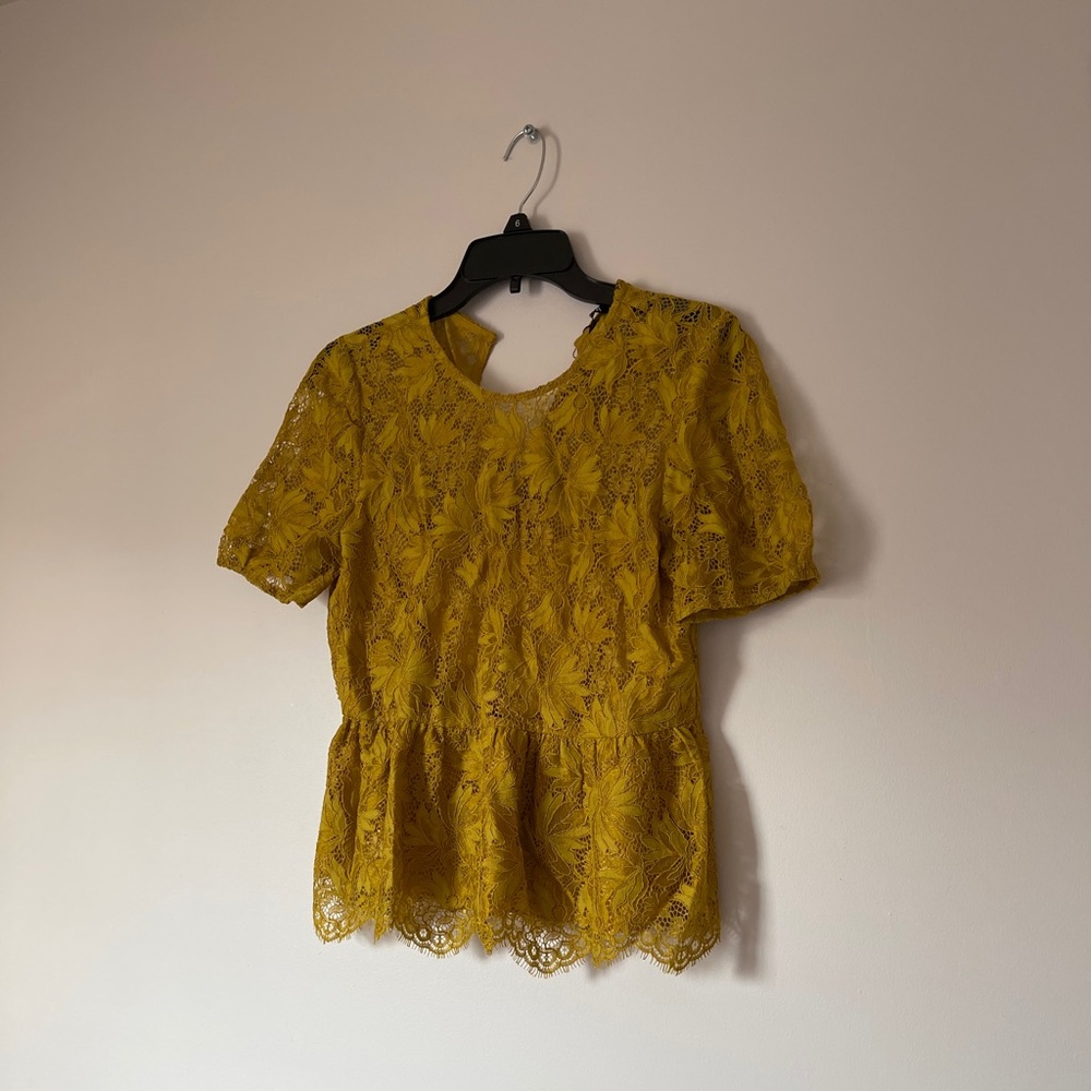 NWT: Zara Yellow Lace Peplum Top